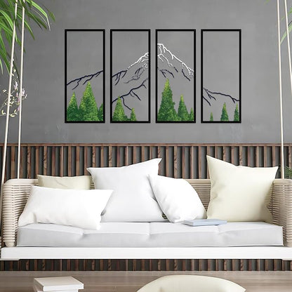 ruelen 4 Pcs Metal Mountain Forest Snow Mountain Wall Decorations，Abstract Minimalist Line Drawing Colorful Mountains Wall Art Home Decor for Living Room Bathroom Bedroom Office（Green，Small）