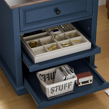 REDAYFUR Lateral File Cabinet 3 Drawer File Cabinet with Charging Station, Printer Stand with Open Adjustable Storage Shelves, Lateral Filing Cabinet for Home Office, Blue