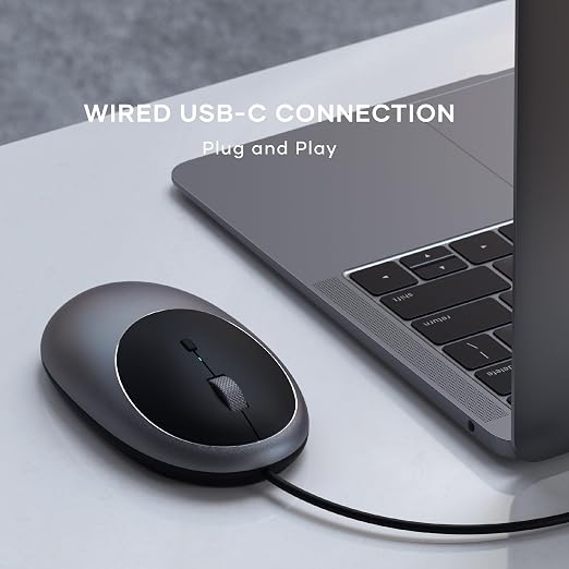 Satechi Aluminum C1 Wired USB C Mouse, Optical Computer Mouse for MacBook Air/Pro/Neo, iPad Air/Pro, iPad mini, Mac mini, iMac - Space Gray