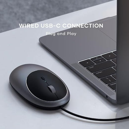 Satechi Aluminum C1 Wired USB C Mouse, Optical Computer Mouse for MacBook Air/Pro/Neo, iPad Air/Pro, iPad mini, Mac mini, iMac - Space Gray