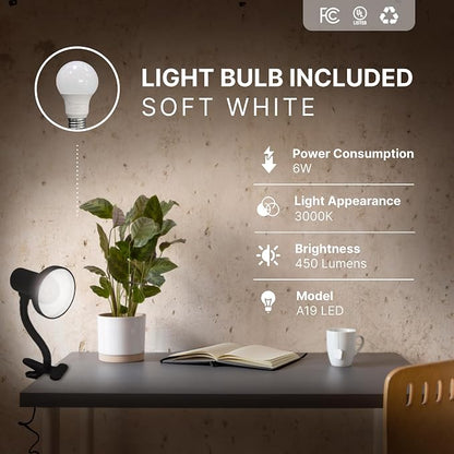 Xtricity LED Desk Light, 360° Adjustable Gooseneck, (Black Finish) | Home and Office Lamp with 7W A19 Bulb, 120V, On/Off Switch, 14” Height - Reading Lamps for Bedside Table, College Dorm