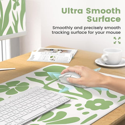 iCasso Desk Cover Mat, 4in1 Floral Large Mouse Pad with Wrist Rest, Desk Matt for Desktop, Anti-Slip XXL Big Computer Ergonomic Mousepad with Wrist Support for Keyboard and Mouse (Green)