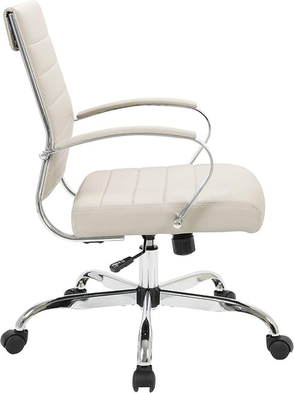 LeisureMod Benmar Leather Office Desk Chair, Mid-Back Ergonomic Swivel Chair with Lumbar Support, Adjustable Height, Tilt Lock, Cushioned Seat & Back, Home Office Task Chair (Tan, Pallet)