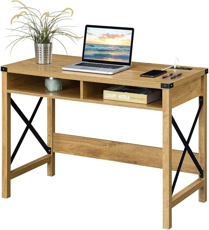 Convenience Concepts Durango Desk with Charging Station, 42", English Oak/Black
