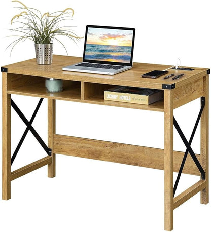 Convenience Concepts Durango Desk with Charging Station, 42", English Oak/Black