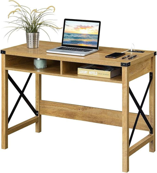 Convenience Concepts Durango Desk with Charging Station, 42", English Oak/Black