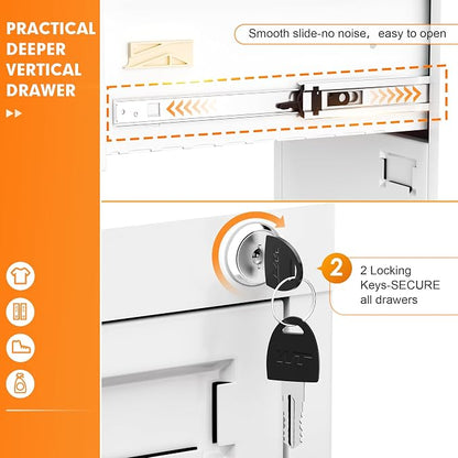 INTERGREAT 4 Drawers File Cabinet with Lock, 18" D Metal White Vertical Filing Cabinet for Hanging Folders, Easy Assemble