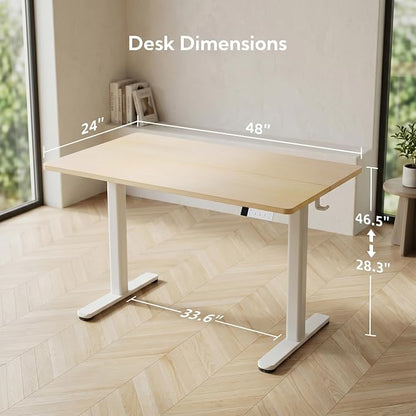 Claiks Electric Standing Desk 48 x 24 Inches, Motorized Sit Stand Desk with 3 Memory Presets & Cable Management, Spacious Ergonomic Computer Workstation for Dual Monitors & Gaming Setup, Nature