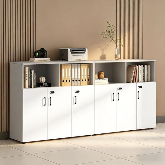 File Cabinet with Password Lock, Wood Lateral Filing Cabinet for Letter/A4 Files, 3 Drawer with Door, Printer Stand with Open Shelves for Home Office