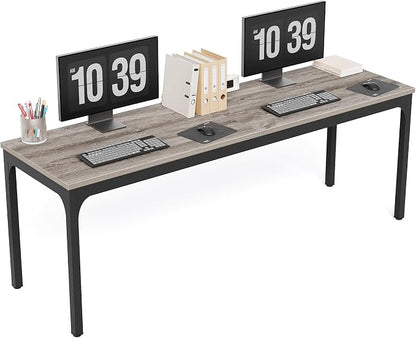 LITTLE TREE 78.7-Inch Ultra Long Double Desk, Writing Gaming Work Computer Two-Person Desk for Home Office, Grey + Black