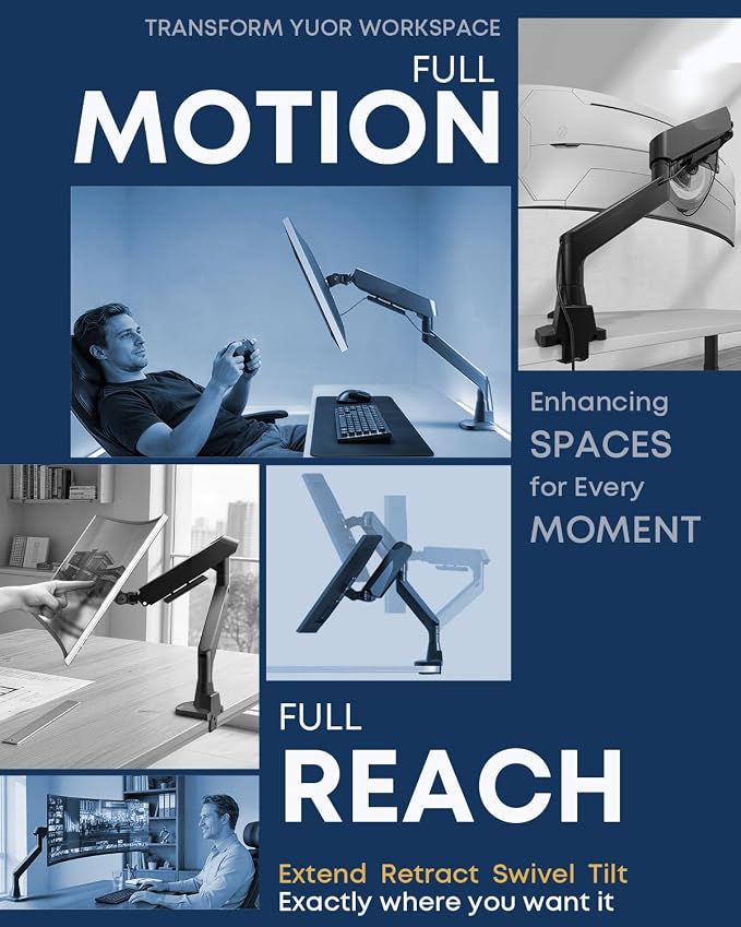 Ultrawide Monitor Arm - fits 17-49 inch Heavy Duty Flat/Curved Monitors, Full Motion Adjustable Gas Spring Arm Holds 35.2 lbs with Clamp & Grommet Desk Mount, VESA 75/100mm, Black