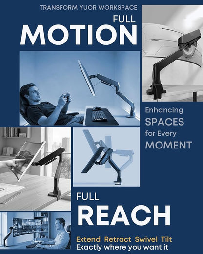 Ultrawide Monitor Arm - fits 17-49 inch Heavy Duty Flat/Curved Monitors, Full Motion Adjustable Gas Spring Arm Holds 35.2 lbs with Clamp & Grommet Desk Mount, VESA 75/100mm, Black