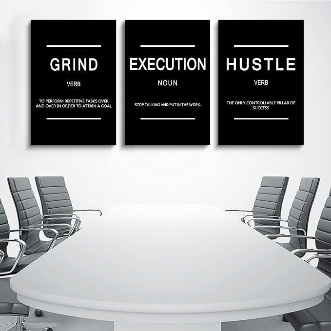 Framed Canvas Wall Art Success Quote, Office Wall Art, Black Large Poster, Positive Motivational Set of 3 Prints, Execute Failure Definition, Inspirational Print (B-3pcs,20x30inchx3pcs)