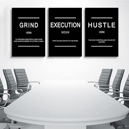 Framed Canvas Wall Art Success Quote, Office Wall Art, Black Large Poster, Positive Motivational Set of 3 Prints, Execute Failure Definition, Inspirational Print (B-3pcs,20x30inchx3pcs)