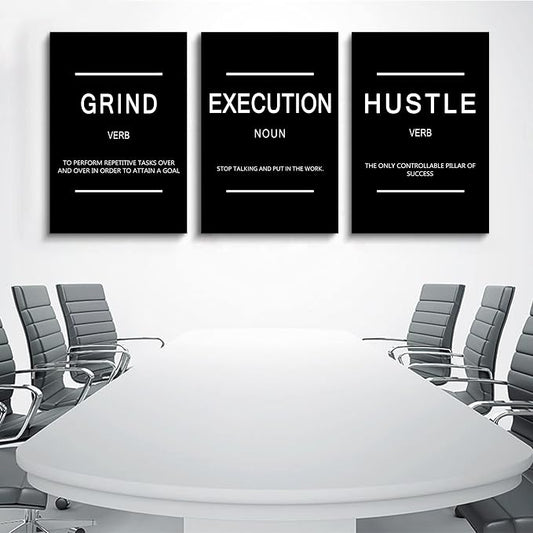 Framed Canvas Wall Art Success Quote, Office Wall Art, Black Large Poster, Positive Motivational Set of 3 Prints, Execute Failure Definition, Inspirational Print (B-3pcs,20x30inchx3pcs)