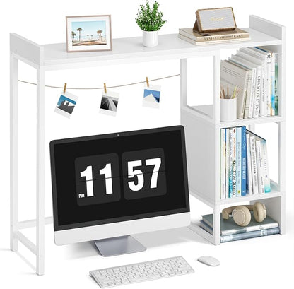 White 37" Desk Hutch for Table Top, Dorm Desk Bookshelf with Side Baffles, Desktop Organizer Shelf for Office & College, Monitor Riser Stand