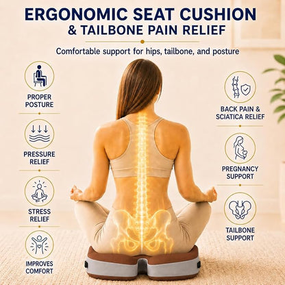 Seat Cushions for Office Chairs Wheelchair Cushion for Long Sitting Back Pain，Memory Foam Seat Car Computer Desk Chair Cushion，Coccyx Cushion for Tailbone Pain Relief Cushion Office Chair Brown