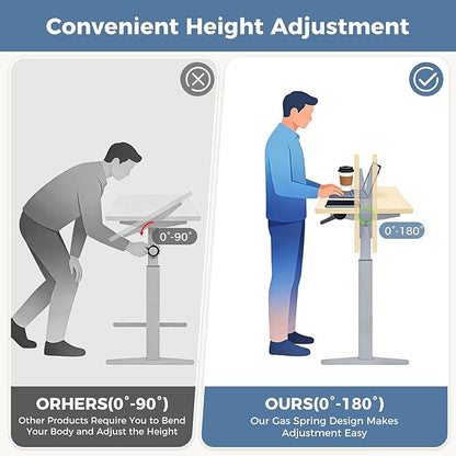 DUMOS Standing Desk on Wheels Height Adjustable Computer Cart with Pneumatic Lift, Rolling Table, Portable Workstation for Bed, Sofa, Hospital or Office Black