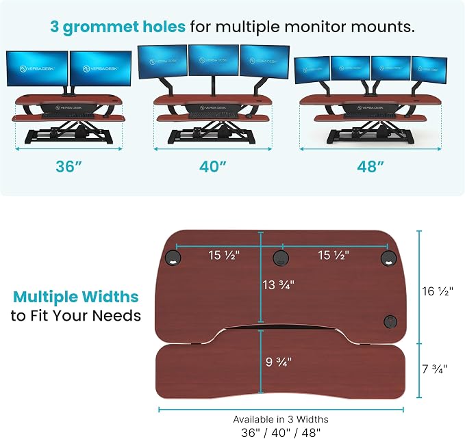 PowerPro 40 Inch Electric Standing Desk Converter – Push-Button Height Adjustable Sit to Stand Desk Riser for Triple Monitors & Laptop – Motorized Desktop Workstation with Wide Keyboard Tray