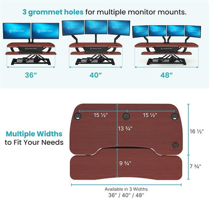 PowerPro 40 Inch Electric Standing Desk Converter – Push-Button Height Adjustable Sit to Stand Desk Riser for Triple Monitors & Laptop – Motorized Desktop Workstation with Wide Keyboard Tray