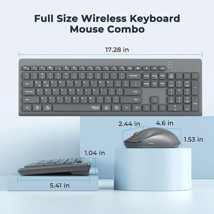 MEETION Wireless Keyboard and Mouse, Silent Bluetooth Keyboard Mouse Set, 2.4G/Bluetooth Full-Sized Computer Keyboard, Gray
