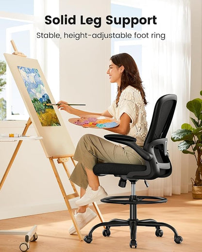 ErGear Drafting Chair, Standing Desk Chair with Flip-Up Armrests, High Desk Chair Adjustable Height, Ergonomic Tall Office Chair with Lumbar Support and Adjustable Footrest Ring,4 Pack