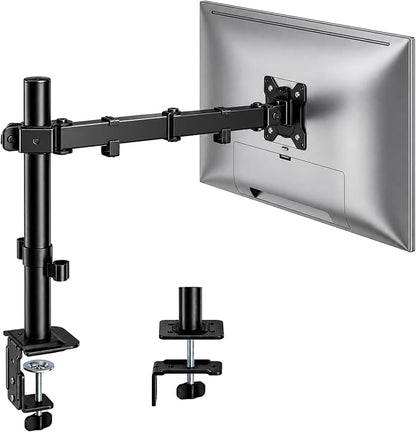 monTEK Extra-Long Single Monitor Mount for 17-32 inches Screen, Fully Adjustable Articulating Desk Monitor Stand up to 22lbs Capacity, Computer Mount with C Clamp and Grommet Base, Max VESA 100x100mm