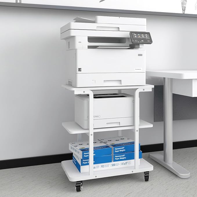 Natwind Printer Stand, 24''x20''x26'' Large Printer Table with Storage Shelf, 3 Tier Rolling Printer Cart with Wheels,Multifunctional Shelves for Home Office（White）