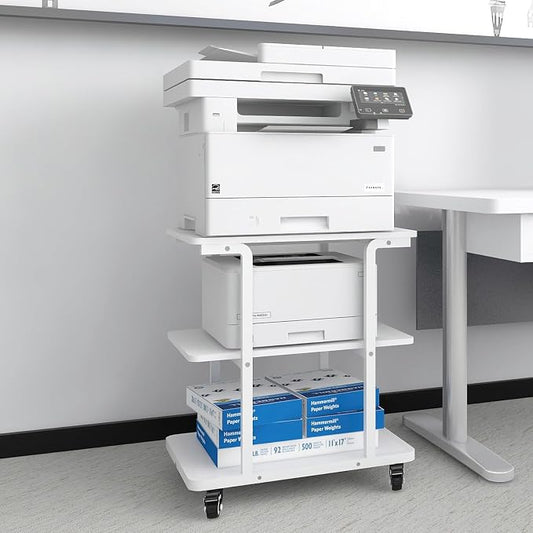 Natwind Printer Stand, 24''x20''x26'' Large Printer Table with Storage Shelf, 3 Tier Rolling Printer Cart with Wheels,Multifunctional Shelves for Home Office（White）