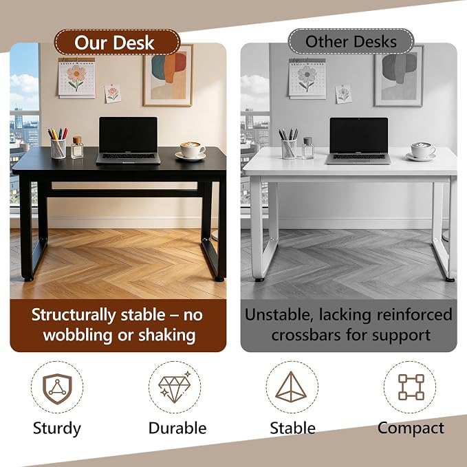 Small Office Computer Desk, Simple Style Writing Desk Waterproof and Scratch-Resistant,Sturdy Study Writing Desk with Wooden Tabletop and Metal Frame for Bedroom, Study Room, Living Room