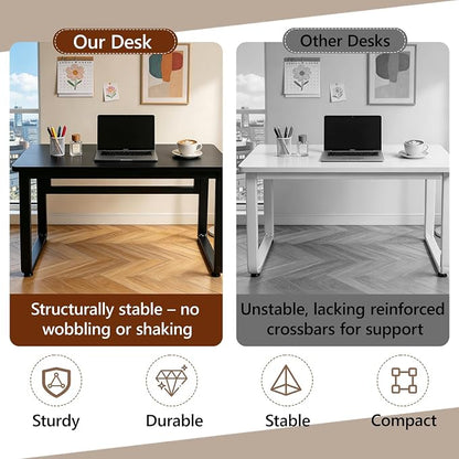 Small Office Computer Desk, Simple Style Writing Desk Waterproof and Scratch-Resistant,Sturdy Study Writing Desk with Wooden Tabletop and Metal Frame for Bedroom, Study Room, Living Room