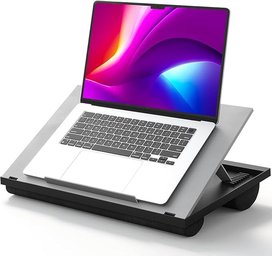 HUANUO Adjustable Lap Desk - with 8 Adjustable Angles & Dual Cushions Laptop Stand for Car Laptop Desk, Work Table, Lap Writing Board & Drawing Desk on Sofa or Bed, Grey