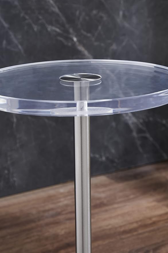 Artmaze Clear Acrylic End Table,Side Table,Brushed Silver Metal,Round,for Office, Living Room and Bedroom,Easy Assembly,12x12 inch，21.3 inch high