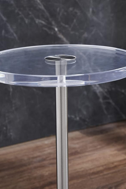 Artmaze Clear Acrylic End Table,Side Table,Brushed Silver Metal,Round,for Office, Living Room and Bedroom,Easy Assembly,12x12 inch，21.3 inch high