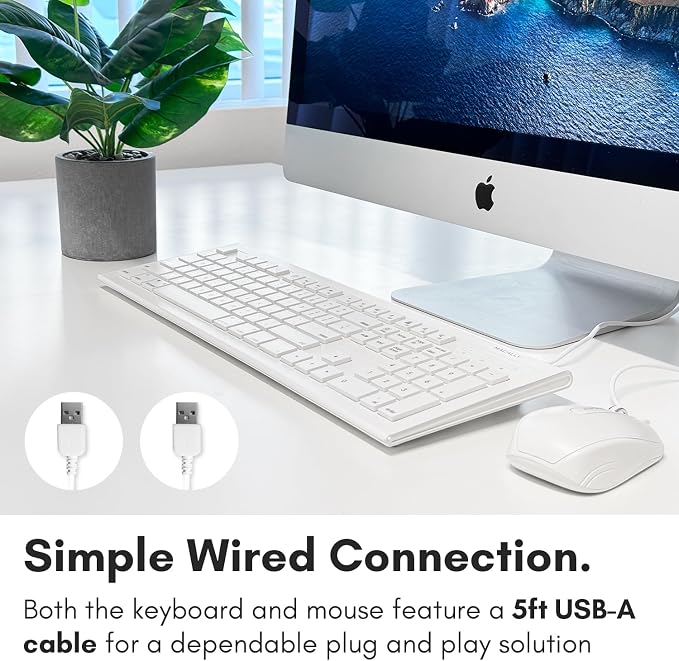 Macally 104 Key USB Wired Keyboard and Mouse Combo with Apple Shortcut Keys for Mac,iMac,MacBook,and Windows PC (MKEYECOMBO),White,(Pack of 10)