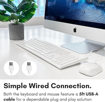 Macally 104 Key USB Wired Keyboard and Mouse Combo with Apple Shortcut Keys for Mac,iMac,MacBook,and Windows PC (MKEYECOMBO),White,(Pack of 10)