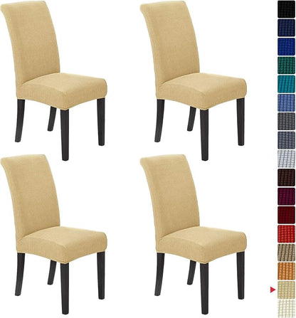 Stretch Chair Covers for Dining Room Set of 4, Removable Washable Dining Room Chair Covers, Dining Chair Slipcovers Seat Protector, Great Decoration for Home and Banquet (Champagne, 4 Pack)