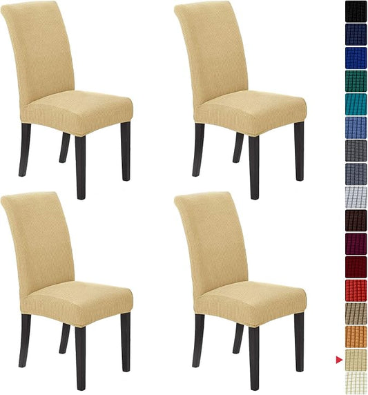 Stretch Chair Covers for Dining Room Set of 4, Removable Washable Dining Room Chair Covers, Dining Chair Slipcovers Seat Protector, Great Decoration for Home and Banquet (Champagne, 4 Pack)