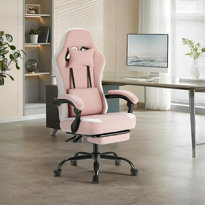 DUMOS Gaming Chair with Linkage Armrests, Video Game Chairs with Pocket Spring Cushion, Ergonomic Computer Silla Gamer Office Desk Chair with Footrest for Adults & Students, Pink