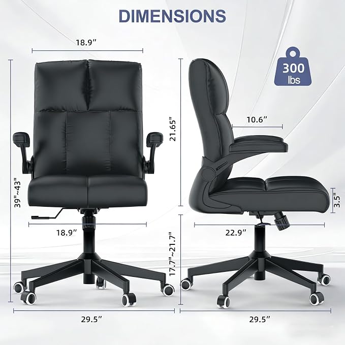 balmstar Leather Office Chair Computer Desk Chair, 360° Swivel Rolling Wheels, Adjustable Tilt Angle 90°-135° with Lumbar Support Executive Chair for Home Office with 350LBS Capacity（Black）