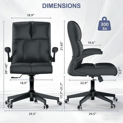 balmstar Leather Office Chair Computer Desk Chair, 360° Swivel Rolling Wheels, Adjustable Tilt Angle 90°-135° with Lumbar Support Executive Chair for Home Office with 350LBS Capacity（Black）