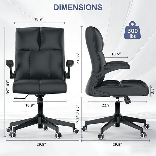 balmstar Leather Office Chair Computer Desk Chair, 360° Swivel Rolling Wheels, Adjustable Tilt Angle 90°-135° with Lumbar Support Executive Chair for Home Office with 350LBS Capacity（Black）