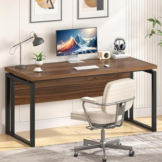 EXCEFUR Home Office Desk, Modern Computer Desk for Workstation, Wood Metal Executive PC Laptop Study Writing Table for Living Room, 53 Inch, Rustic Walnut