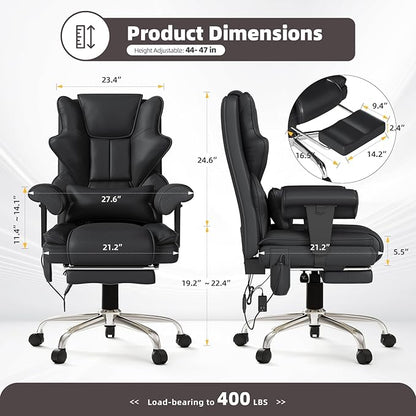 7-Point Massage Office Chair,Heated Desk Manageral Chair,Ergonomic Executive Chair with Footrest,Adjustable Armrest，Computer Chair for Offices, Study Room, Gaming Spaces,Black