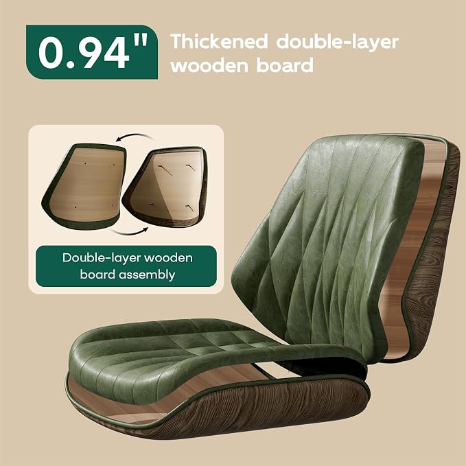 Office Desk Chair with Rubber Casters and Padded Arms, Premium Olive Green Faux Leather Computer Chair, Height Adjustable Vintage Rolling Swivel Executive Task Chair for Home Office