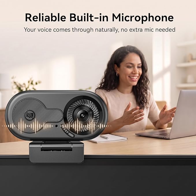 EMEET C100 1080P Webcam for PC, Built-in Mic, Rotating Privacy Cover, Portable Metal Clip, Computer Camera for Home Office, Meetings, Learning, Streaming, External Webcam for Desktop, Laptop, PC USB-A