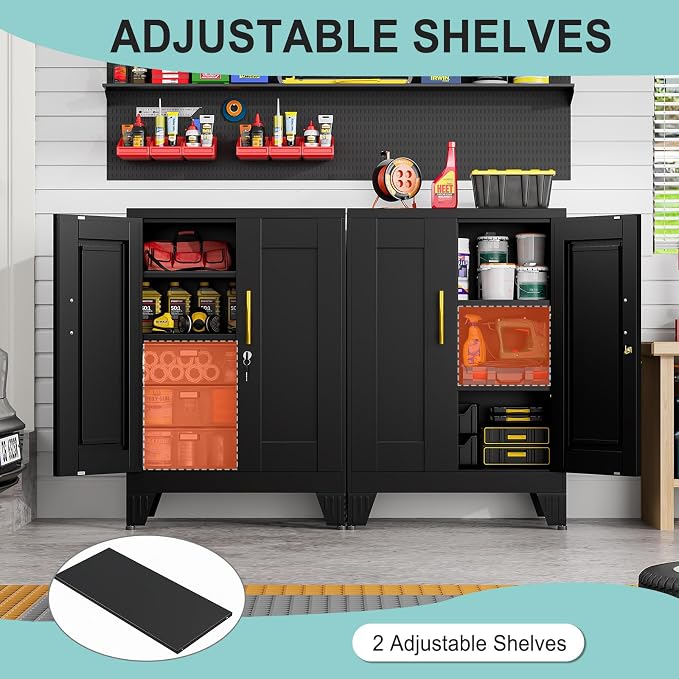 pozdeg 35.43" Lockable Metal Storage Cabinet, Steel Locker File Cabinet with 2 Doors ＆ 2 Adjustable Shelves, Multi-Purpose Organizer for Home, Office File Storage & Garage Locker (Black)