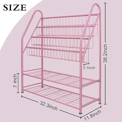 aboxoo Metal Kids Bookshelf Pink Bookcase Freestanding for Children Girls Room 32 inches Large Toddler Pink Stable Bookcase Bookstore Library Book Unit Storage