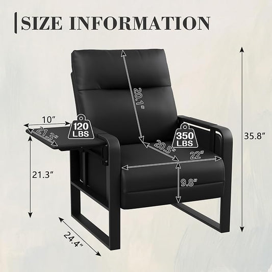Alunaune Upholstered Living Room Chair Armchair, Mid Century Faux Leather Metal Accent Chair, Reception Couch Slipper Club Lounge Chair Guest Comfy Single Sofa with Sidetable for Bedroom-Black