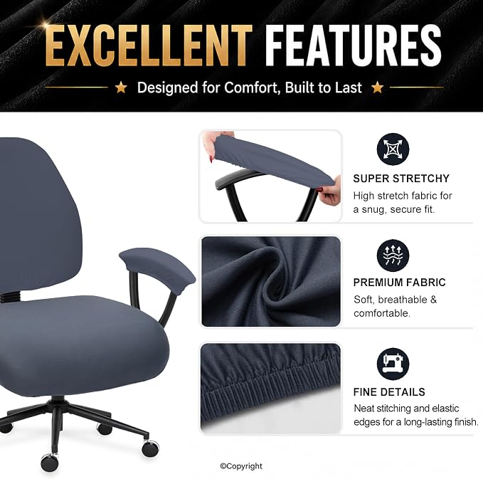 Stretchable Desk Office Chair Seat Covers - Universal Spandex Computer Chair Slipcover - Removable Washable Rotating Backrest Coverings & Cushion Protectors & Armrest Covers for Dogs, Cats, Pets